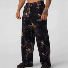American fashion brand YOONGLA camouflage withered tree sports straight leg pants with digital printing fitness loose wide leg pants for men