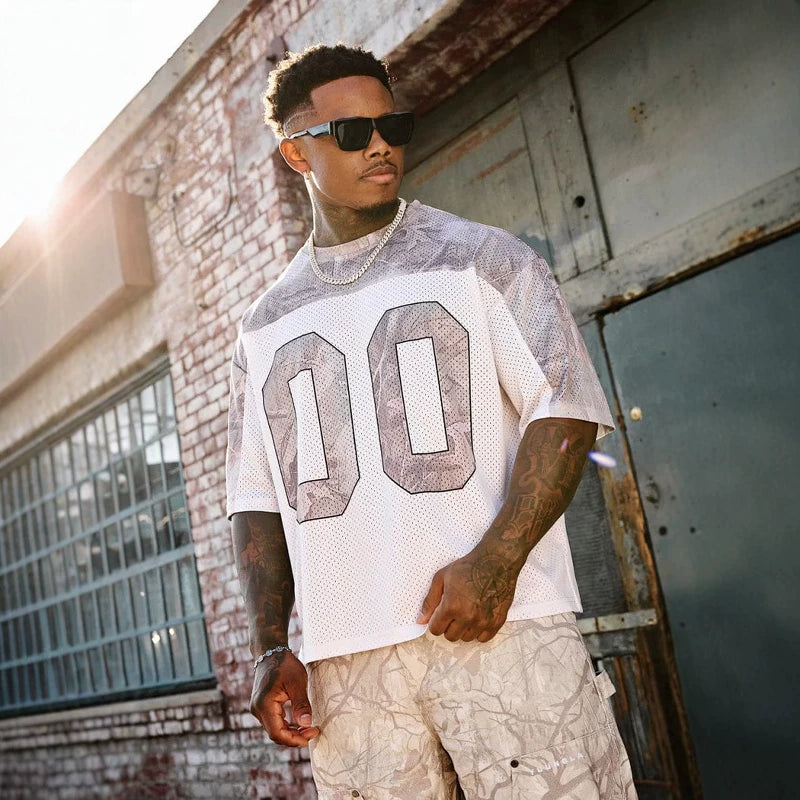 American fashion brand YOUNG LA large mesh quick drying breathable oversized T-shirt for men's sports and fitness double zero jersey short sleeved