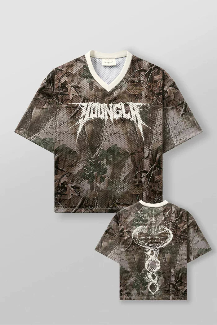New American Trendy Brand YOUNG LA Large Men's Mesh T-shirt European and American Fitness Loose Quick Drying Breathable Digital Short Sleeve