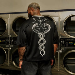 New American Trendy Brand YOUNG LA Large Men's Mesh T-shirt European and American Fitness Loose Quick Drying Breathable Digital Short Sleeve