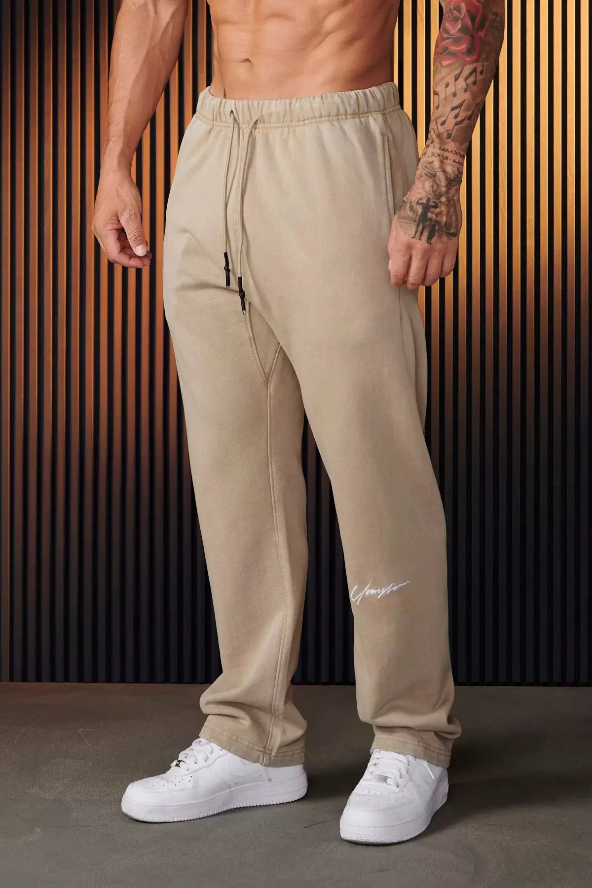 Autumn and Winter Trendy Brand YoungLa Men's Straight Leg Pants Heavy duty Woolen Embroidery Pants Jogger Sports Fitness Pants