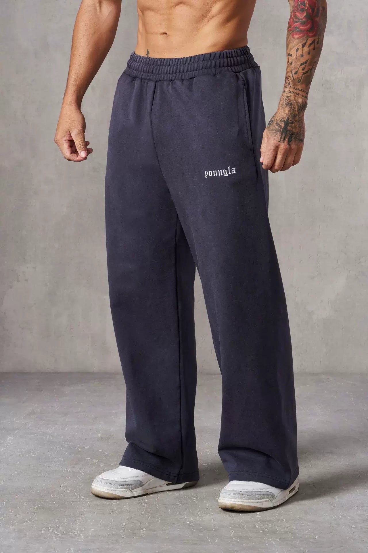 European and American fashion brand YOUNG LA men's straight leg sports pants, American jogging and fitness training embroidery casual long pants