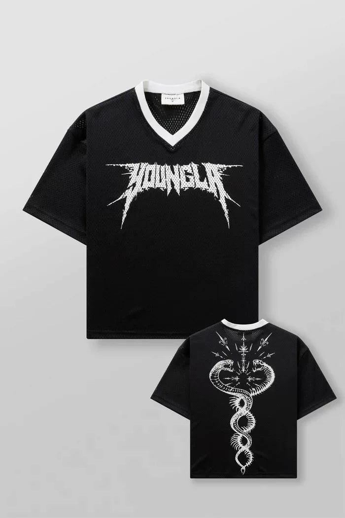 New American Trendy Brand YOUNG LA Large Men's Mesh T-shirt European and American Fitness Loose Quick Drying Breathable Digital Short Sleeve
