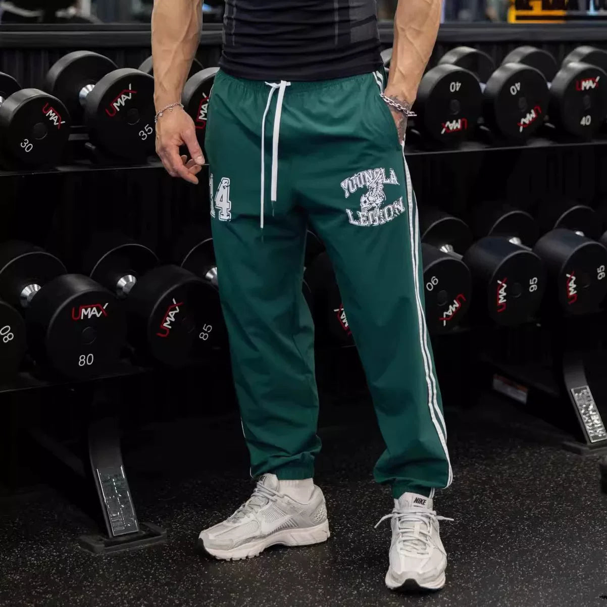 American trend YONGLA striped sports pants for fitness training, quick drying, breathable, elastic, casual pants for men, foreign trade