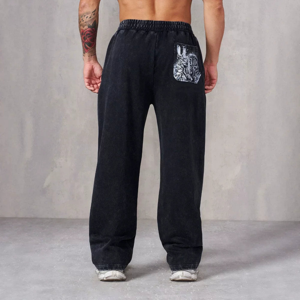 American trendy brand YOONGLA fitness training pants for European and American runners, loose straight leg printed casual pants