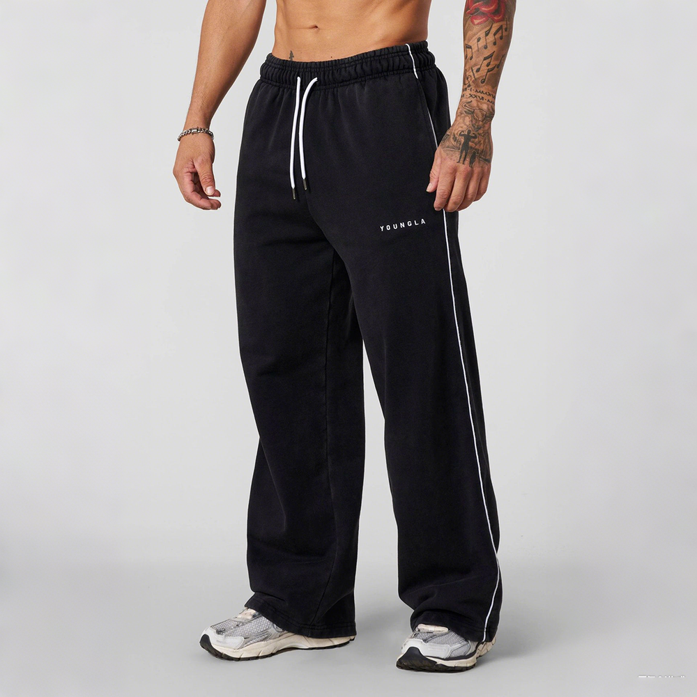 American fashion brand YOUNG LA sports pants for fitness runners, casual cotton training, embroidered wide leg pants, cross-border