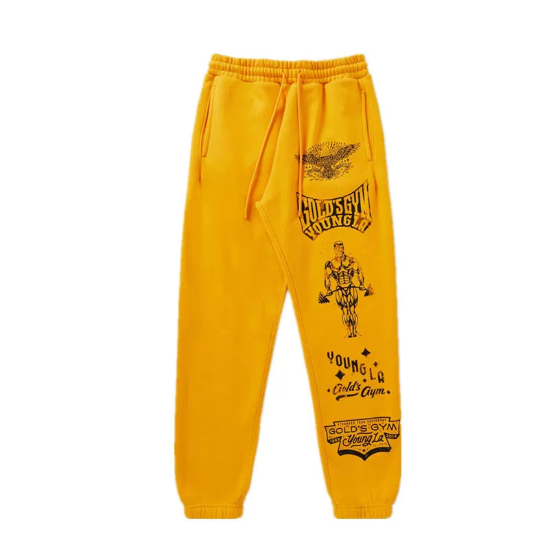 Autumn and Winter American Trendy Brand YOUNG LA New Muscle Fitness Sports Running Pants Casual Printed Leg Tights
