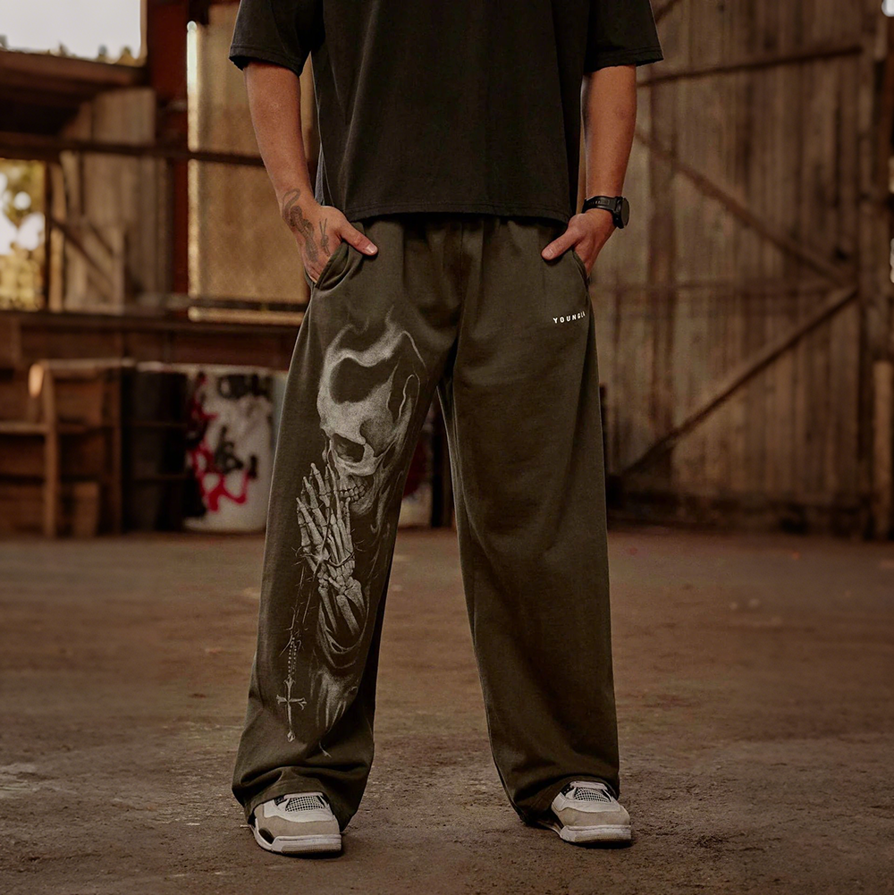 New American High Street Retro Hip Hop YOUNG LA Men's Fitness Sports Pants European and American Trendy Brand Casual Straight Pants