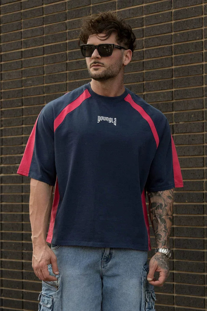 American trendy brand YOUNGLA sports style spliced short sleeved men's jogging loose fitness casual camouflage printed T-shirt