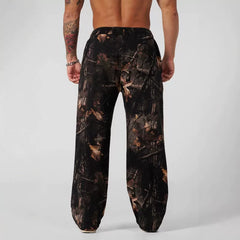 American fashion brand YOONGLA leaf camouflage sports pants for men's fitness training, jogging, leisure, wide leg pants