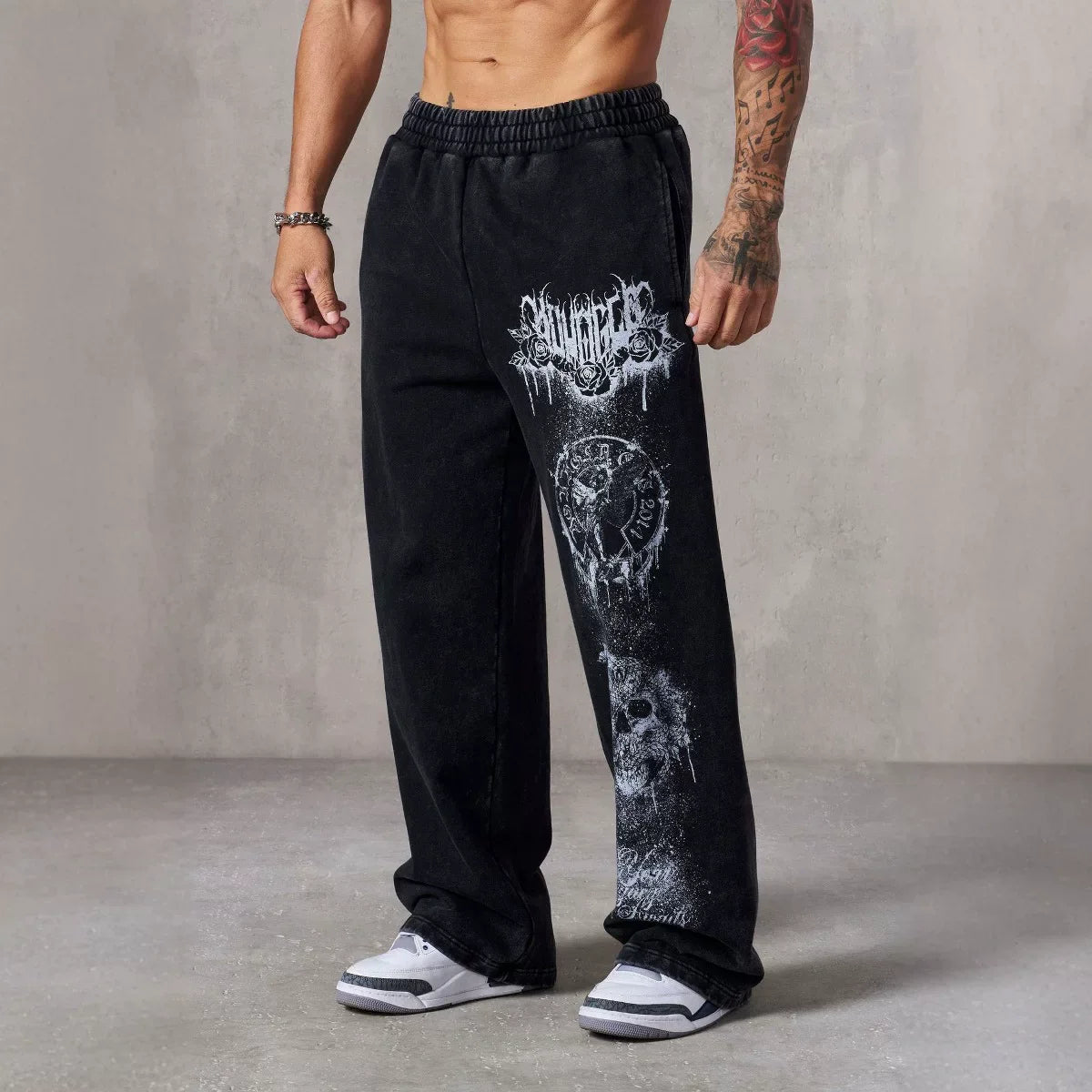 American trendy brand YOONGLA fitness training pants for European and American runners, loose straight leg printed casual pants