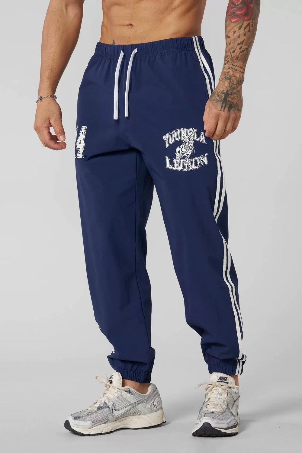 American trend YONGLA striped sports pants for fitness training, quick drying, breathable, elastic, casual pants for men, foreign trade