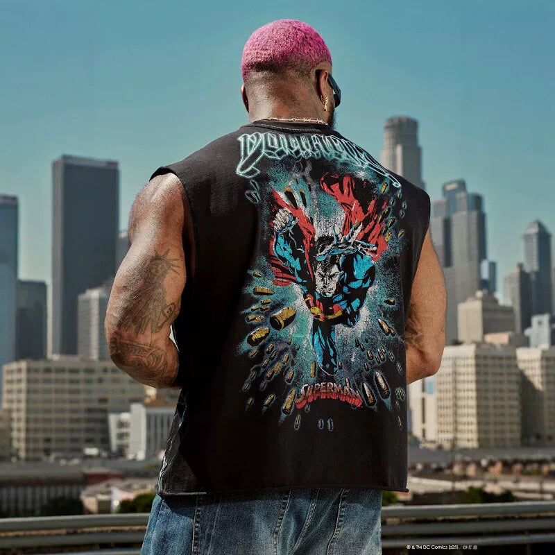 American fashion brand YOUNGLA collaborates with Superman men's vest, muscle sports fitness basketball sleeveless top
