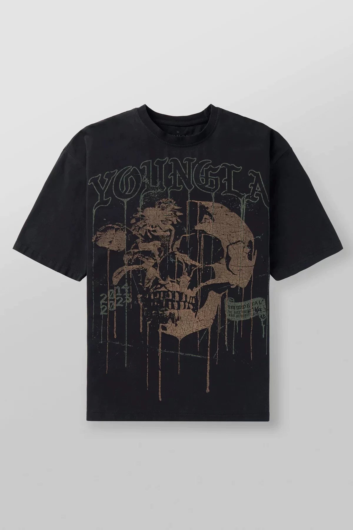 Cross border foreign trade American trendy brand YoungLa skeleton short sleeved loose cotton round neck fitness running T-shirt for men