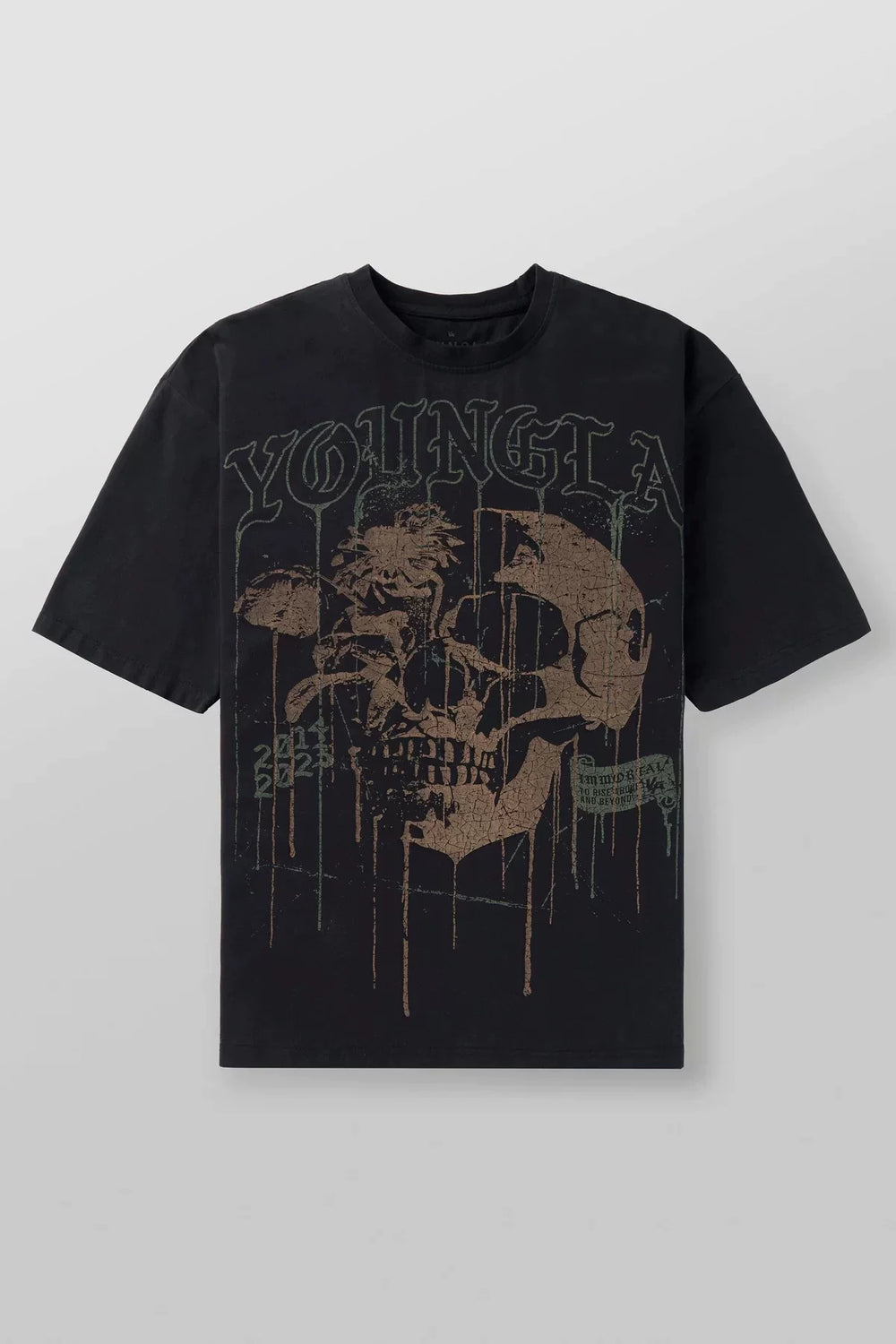 Cross border foreign trade American trendy brand YoungLa skeleton short sleeved loose cotton round neck fitness running T-shirt for men