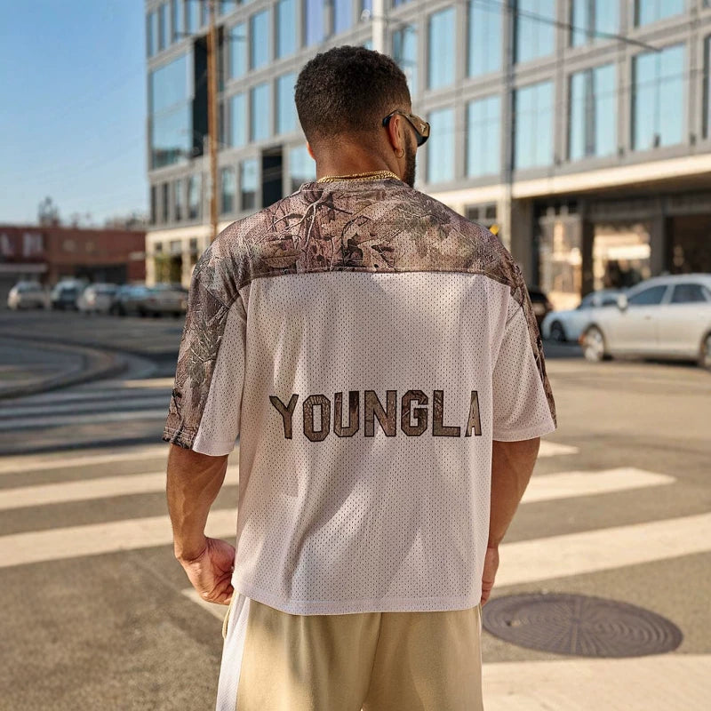 American fashion brand YOUNG LA large mesh quick drying breathable oversized T-shirt for men's sports and fitness double zero jersey short sleeved