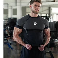 Cross border foreign trade American trendy brand YOUNG LA leisure sports fitness running jogging men's stretch t-shirt training suit