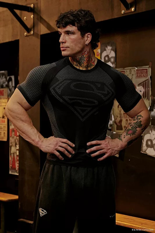 European and American fashion brand YOUNG LA Superman sports short sleeved casual American fitness muscle training running speed dry T-shirt for men