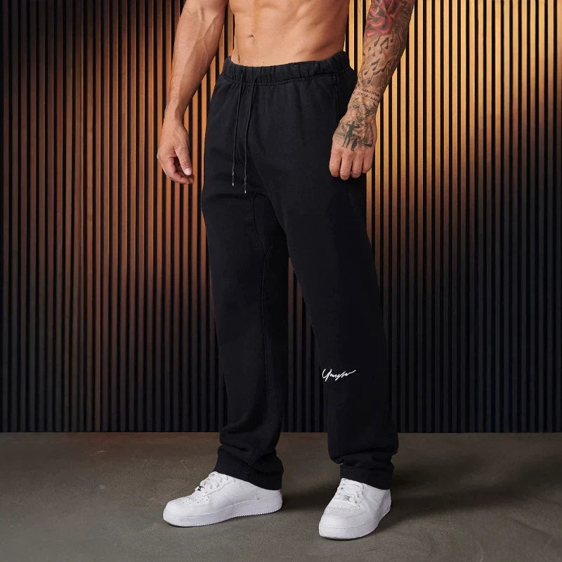Autumn and Winter Trendy Brand YoungLa Men's Straight Leg Pants Heavy duty Woolen Embroidery Pants Jogger Sports Fitness Pants
