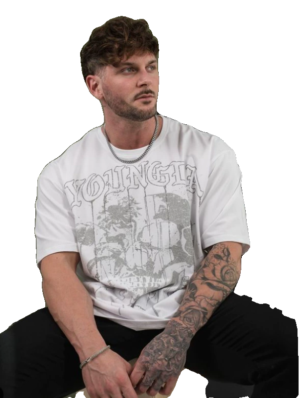 Cross border foreign trade American trendy brand YoungLa skeleton short sleeved loose cotton round neck fitness running T-shirt for men
