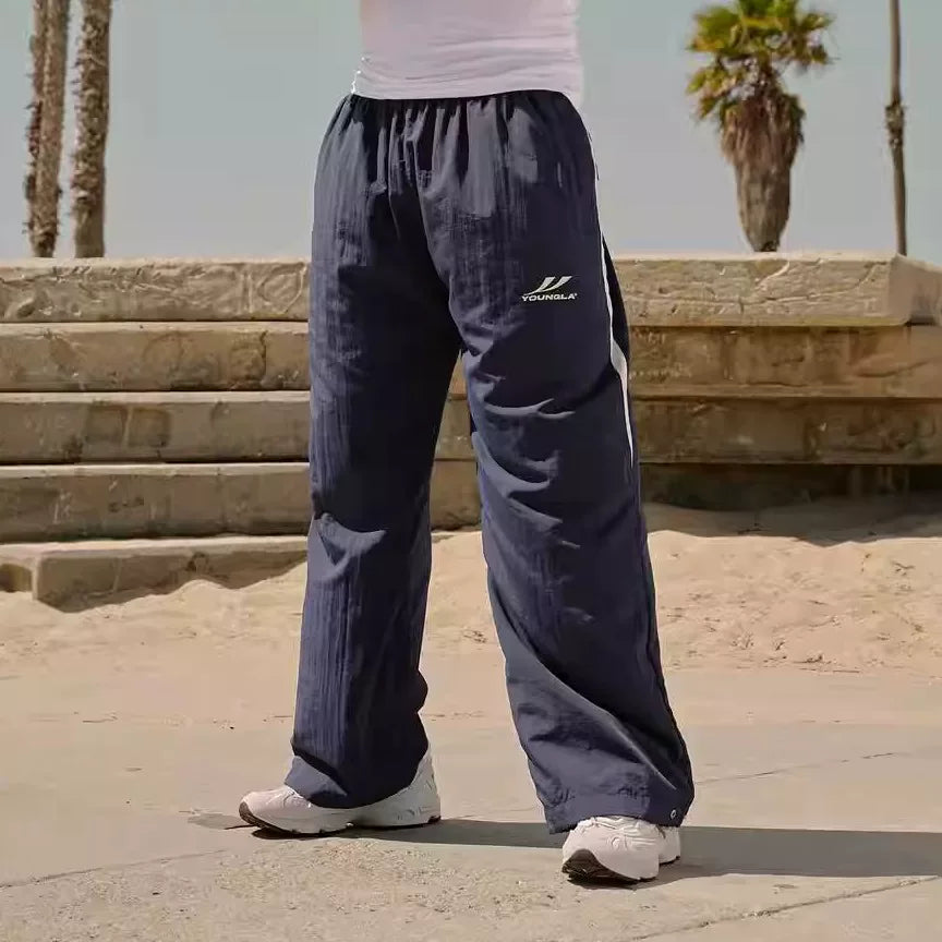 American fashion brand YOUNGLA splicing loose sports pants European and American fitness training trend casual pants cross-border