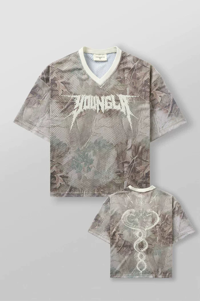 New American Trendy Brand YOUNG LA Large Men's Mesh T-shirt European and American Fitness Loose Quick Drying Breathable Digital Short Sleeve