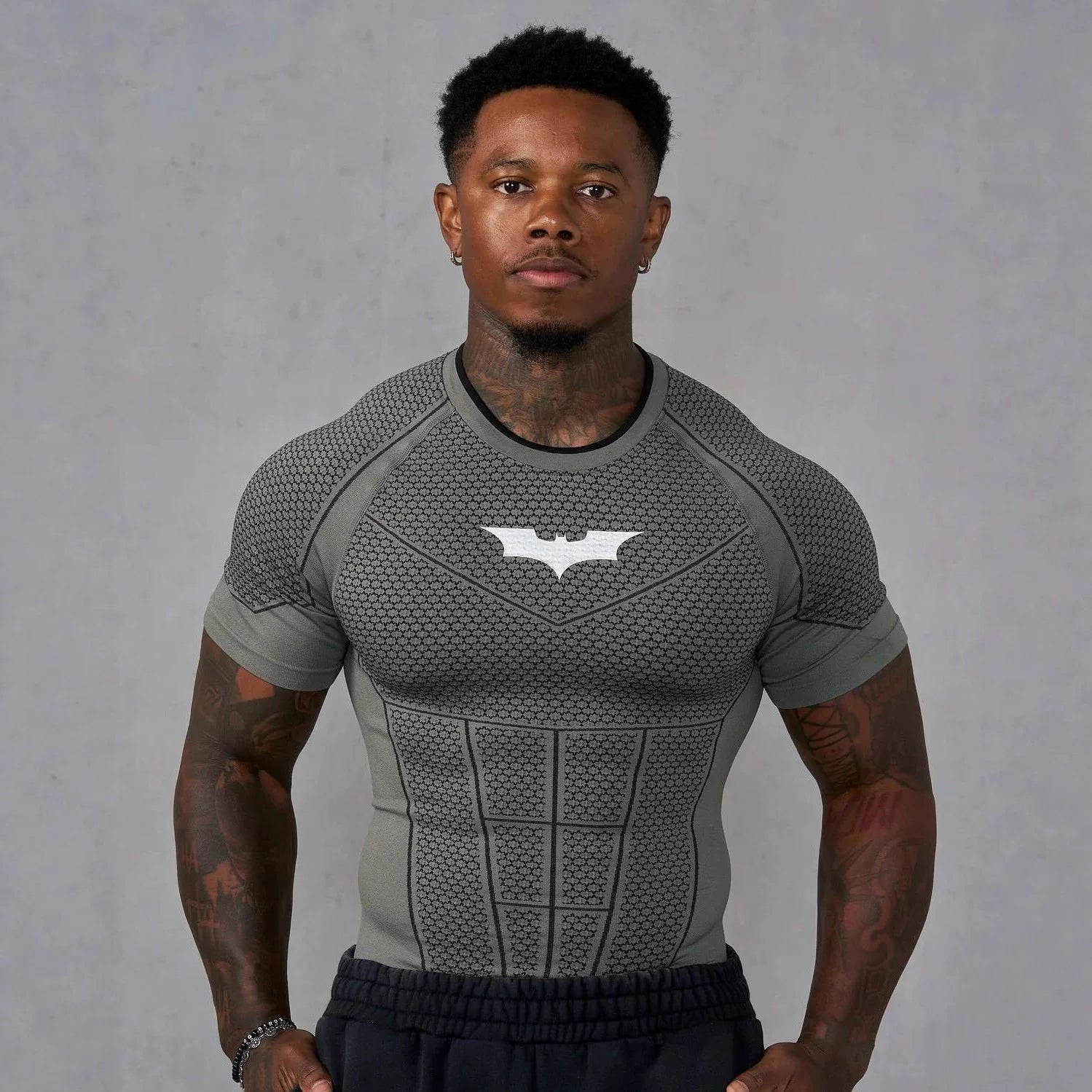 American fashion brand YOUNG LA fitness T-shirt Batman quick drying breathable elastic slim fit short sleeved training top