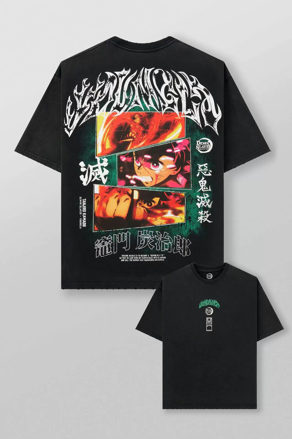 美式潮牌YOUNGLA联名DEMON SLAYER印花男超大T恤运动健身棉质短袖