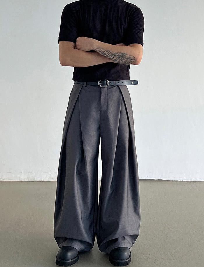 Pleated Wide-Leg A-Line Suit Pants