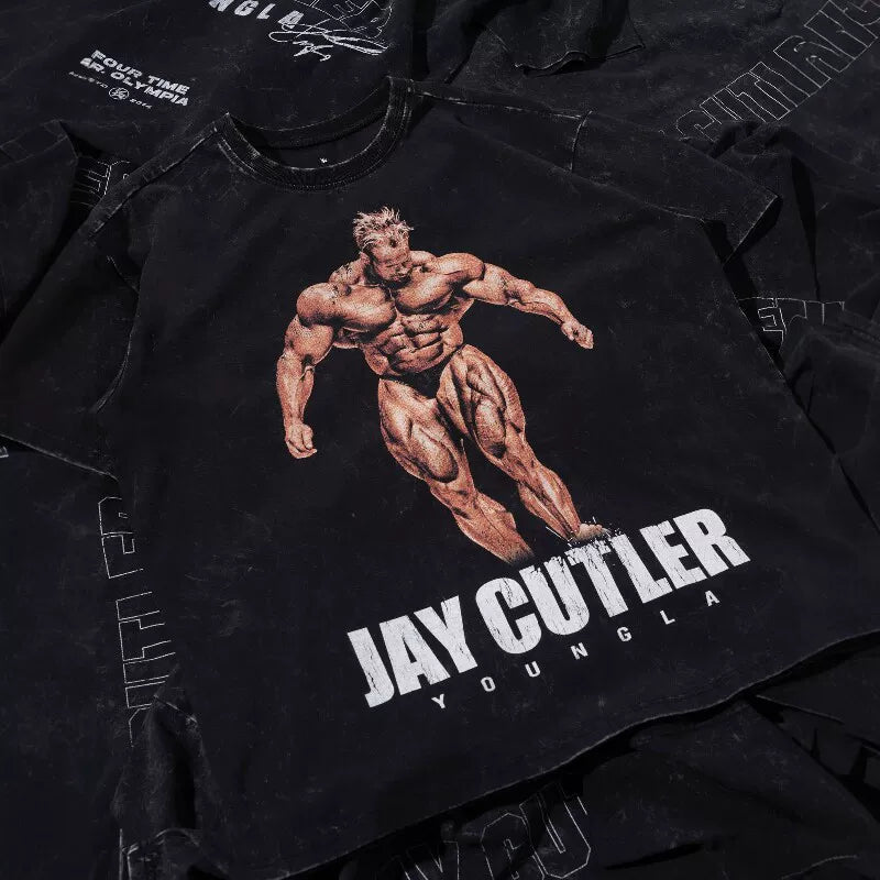 美式潮牌YOUNGLA联名Jay Cutler运动健身短袖水洗宽松棉质上衣T恤