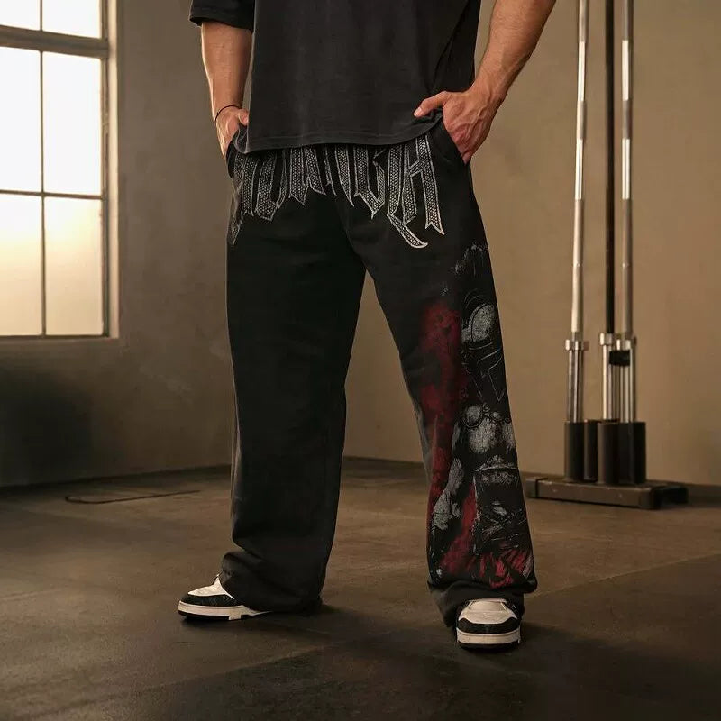 American style trendy YOONGLA fitness straight leg pants, European and American jogging casual wide leg looped cotton loose pants