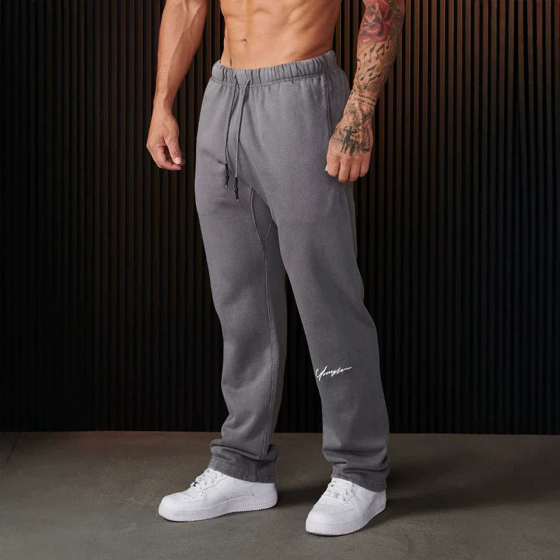 Autumn and Winter Trendy Brand YoungLa Men's Straight Leg Pants Heavy duty Woolen Embroidery Pants Jogger Sports Fitness Pants