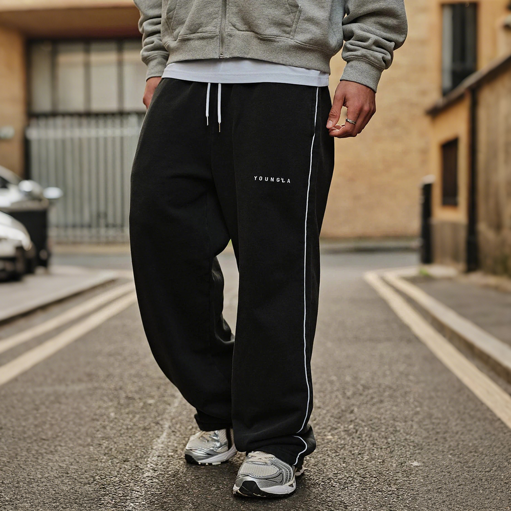 American fashion brand YOUNG LA sports pants for fitness runners, casual cotton training, embroidered wide leg pants, cross-border