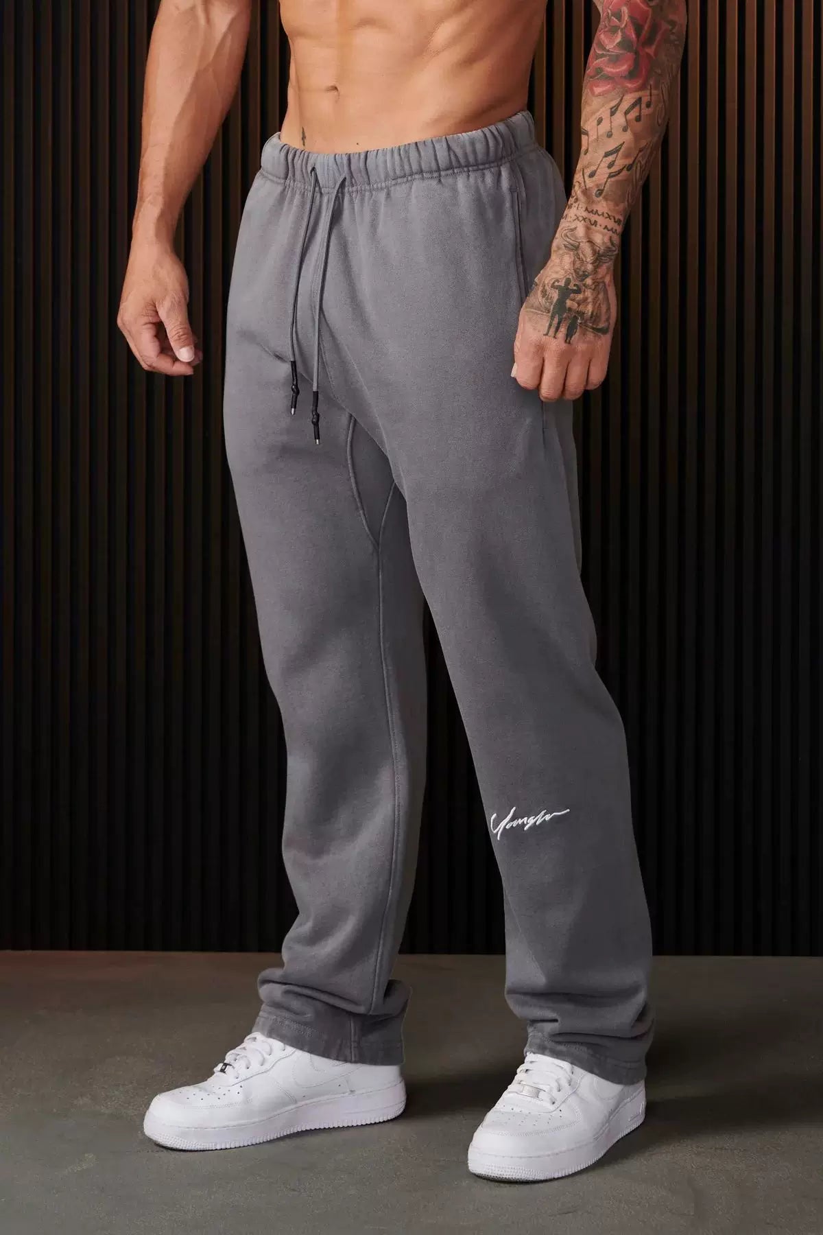 Autumn and Winter Trendy Brand YoungLa Men's Straight Leg Pants Heavy duty Woolen Embroidery Pants Jogger Sports Fitness Pants