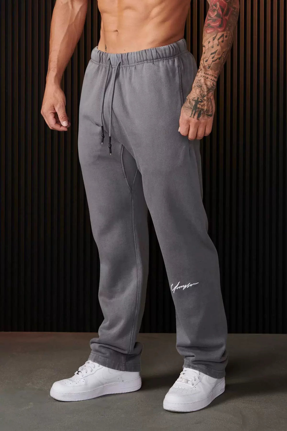 Autumn and Winter Trendy Brand YoungLa Men's Straight Leg Pants Heavy duty Woolen Embroidery Pants Jogger Sports Fitness Pants