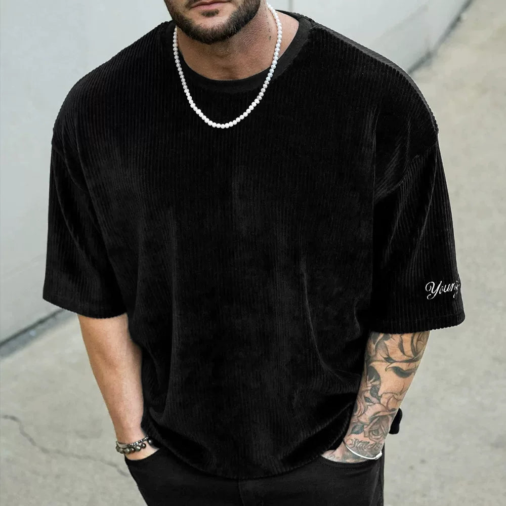 American style loose sports short sleeved T-shirt, plus size casual fitness top, European and American style trendy round neck top, suitable for all seasons