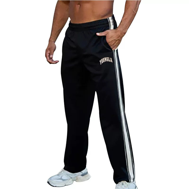 European and American trendy brand Youngla pants color blocked sports fitness straight leg pants men's striped sweatpants cross-border foreign trade