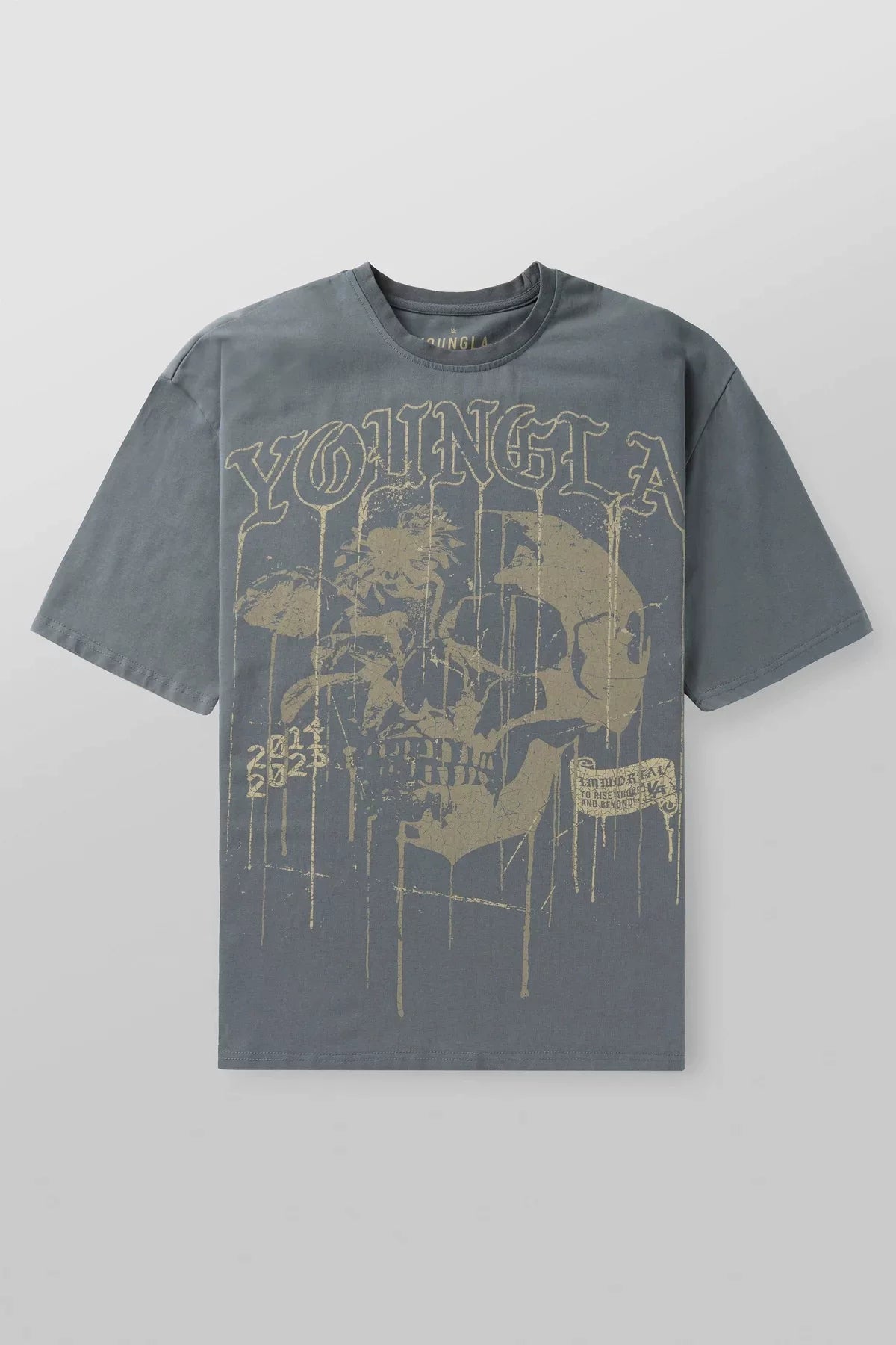 Cross border foreign trade American trendy brand YoungLa skeleton short sleeved loose cotton round neck fitness running T-shirt for men