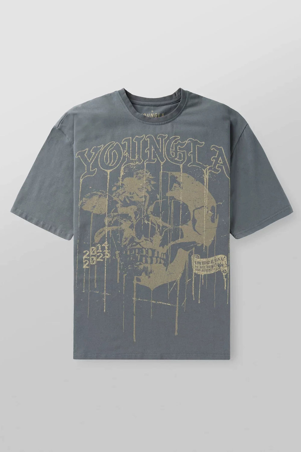 Cross border foreign trade American trendy brand YoungLa skeleton short sleeved loose cotton round neck fitness running T-shirt for men