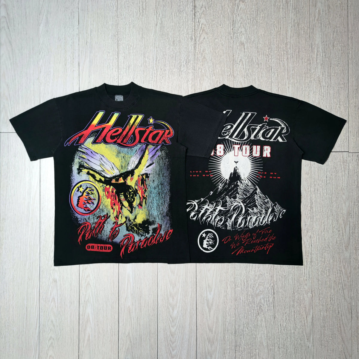 HELLSTAR Path To Paradise Tour Vintage Washed Short Sleeve Tee Black Streetwear T‑Shirt