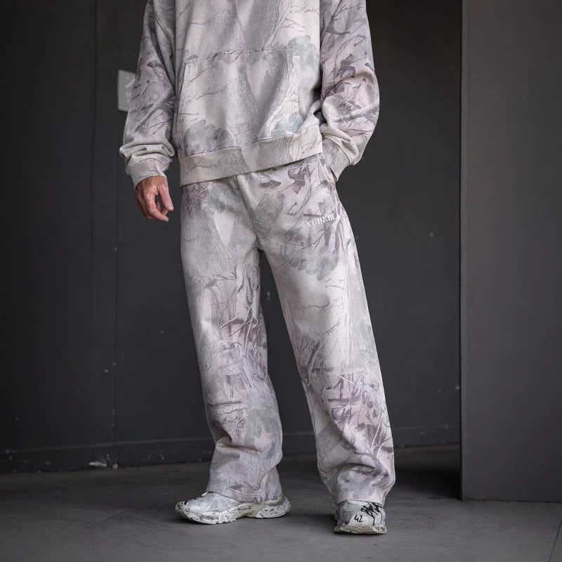 American fashion brand YOONGLA camouflage withered tree sports straight leg pants with digital printing fitness loose wide leg pants for men