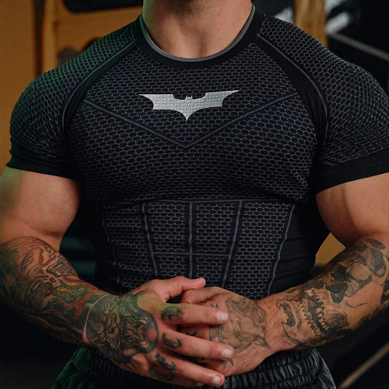 American fashion brand YOUNG LA fitness T-shirt Batman quick drying breathable elastic slim fit short sleeved training top