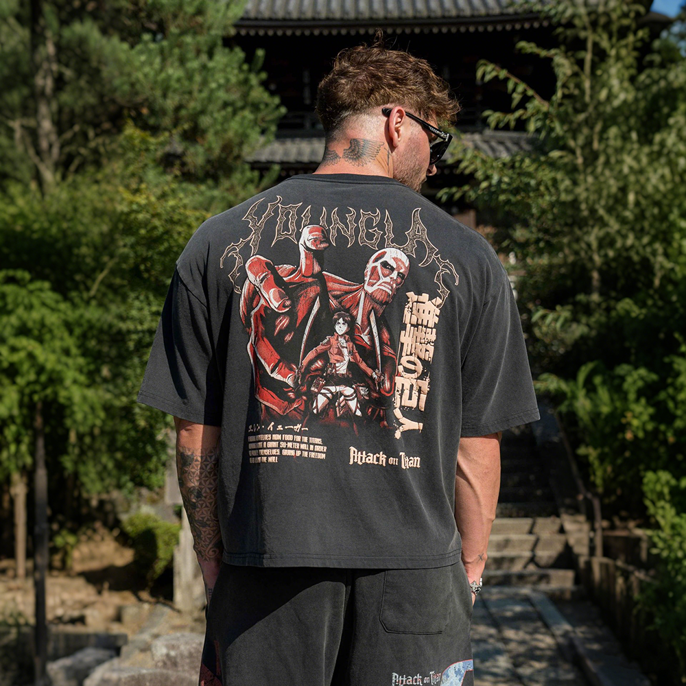 European and American trend YOONGLA oversized T-shirt alliance Attack on Titan jogging fitness pure cotton short sleeved shirt