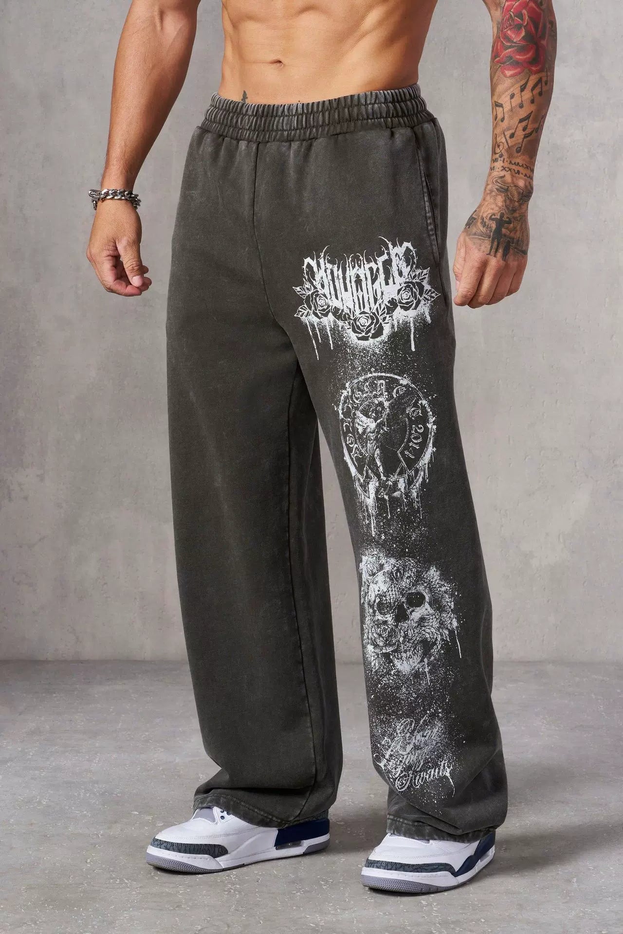 American trendy brand YOONGLA fitness training pants for European and American runners, loose straight leg printed casual pants