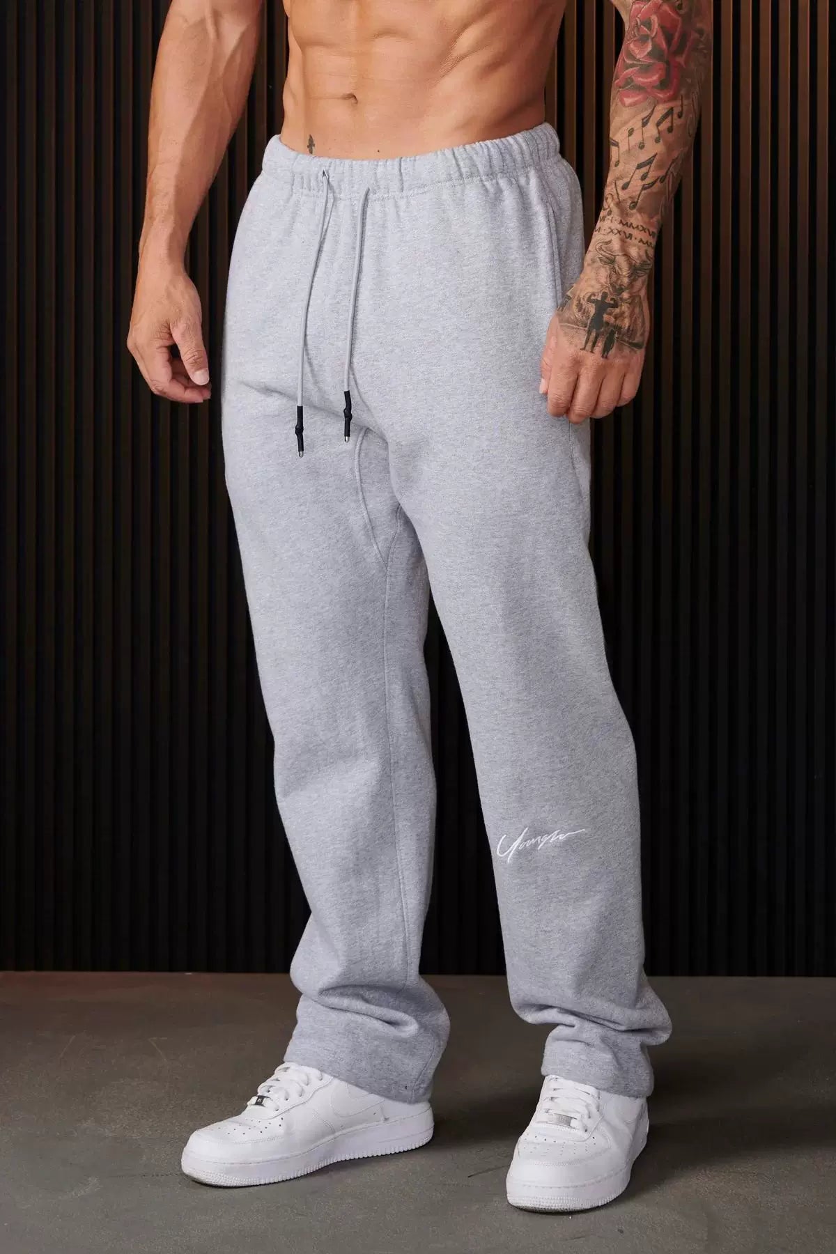 Autumn and Winter Trendy Brand YoungLa Men's Straight Leg Pants Heavy duty Woolen Embroidery Pants Jogger Sports Fitness Pants