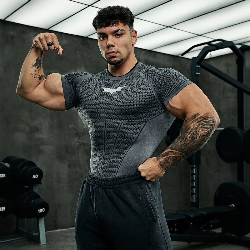 American fashion brand YOUNG LA fitness T-shirt Batman quick drying breathable elastic slim fit short sleeved training top