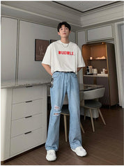 Ripped Denim Flared Pants