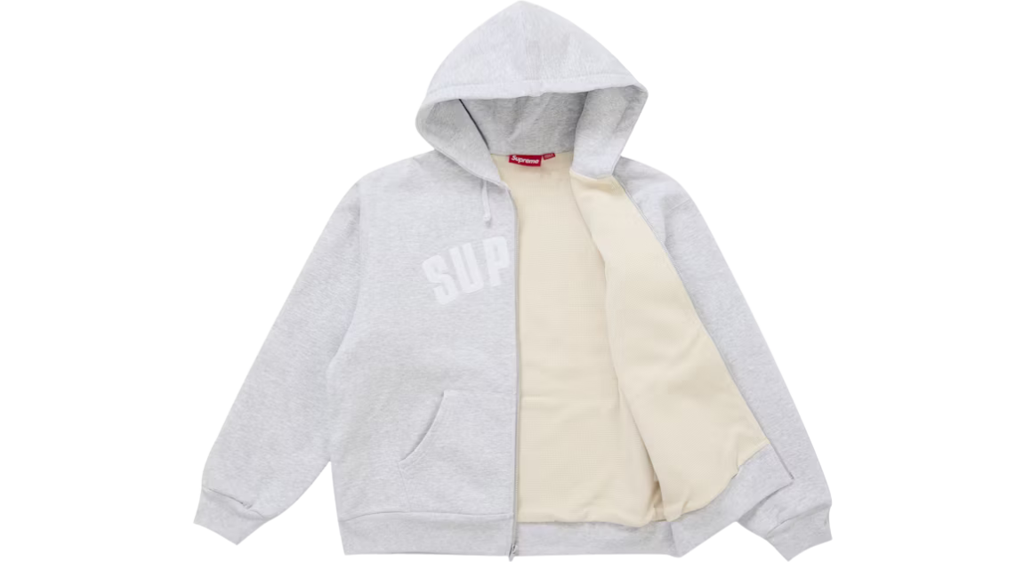 Supreme Arc Thermal Lined Zip Up Hoodie Ash Grey