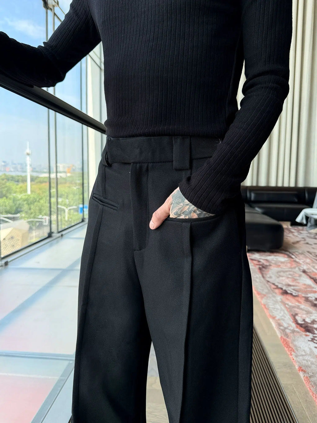 Wide-Leg Winter Stitching Pants