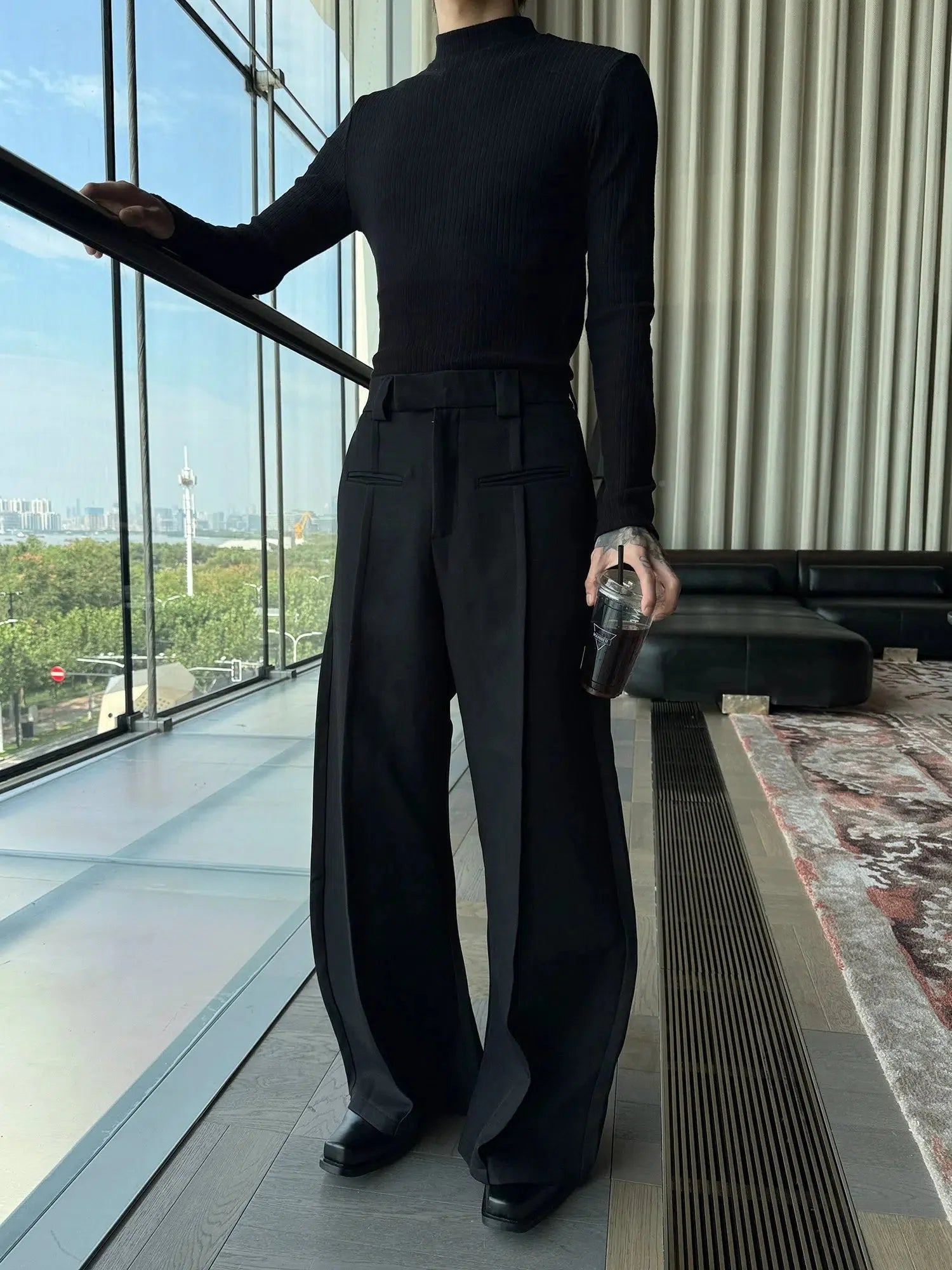 Wide-Leg Winter Stitching Pants